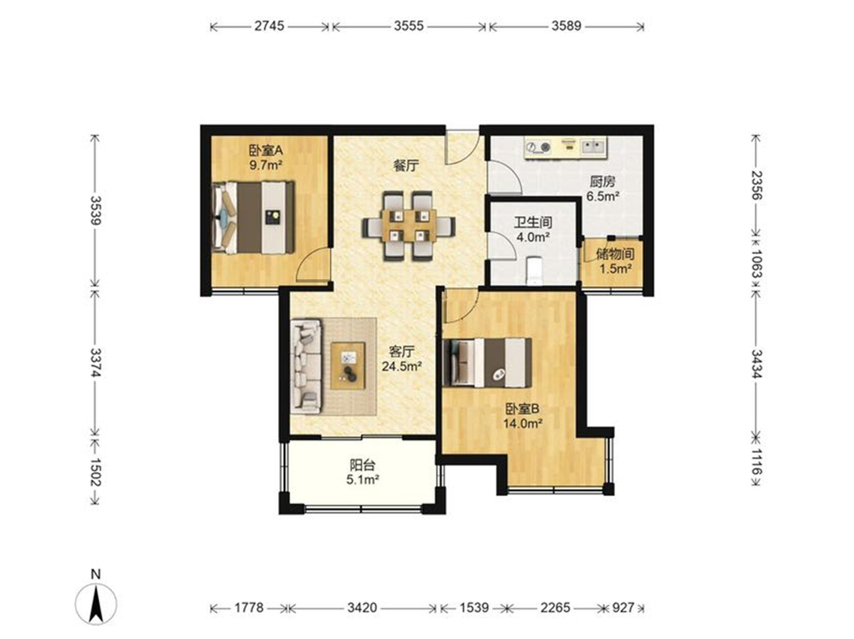 福景苑 2室2厅1卫 88m&sup2;