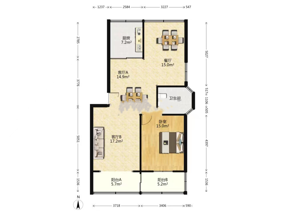 黎明花园 2室2厅1卫 93.25m&sup2;