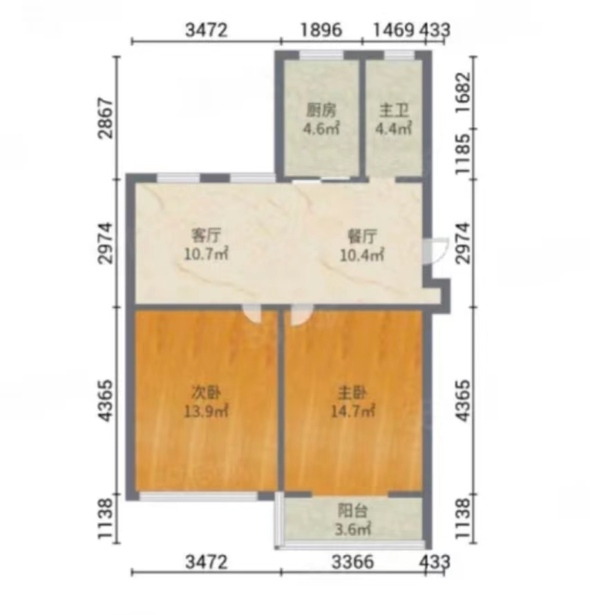 秦灶新村北区 2室1厅1卫 90m&sup2;
