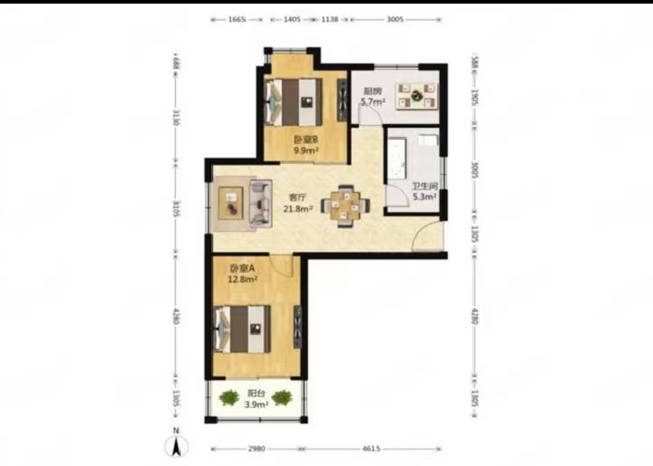 融悦华庭 2室2厅1卫 85m²