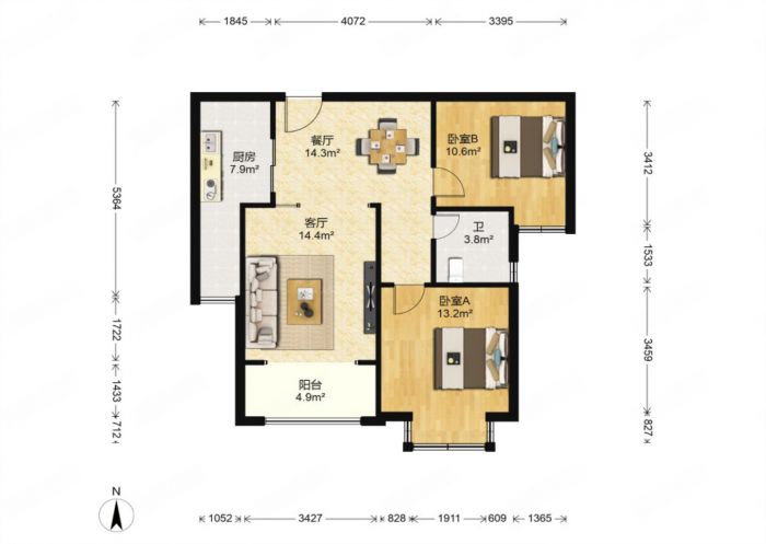 华强城 2室2厅1卫 86m&sup2;