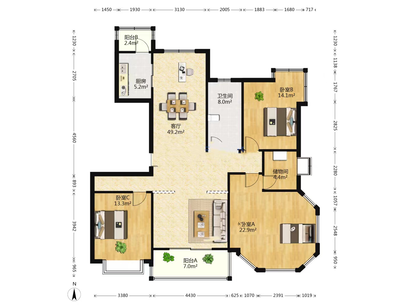 晏园南岸 3室2厅2卫 163.5m&sup2;