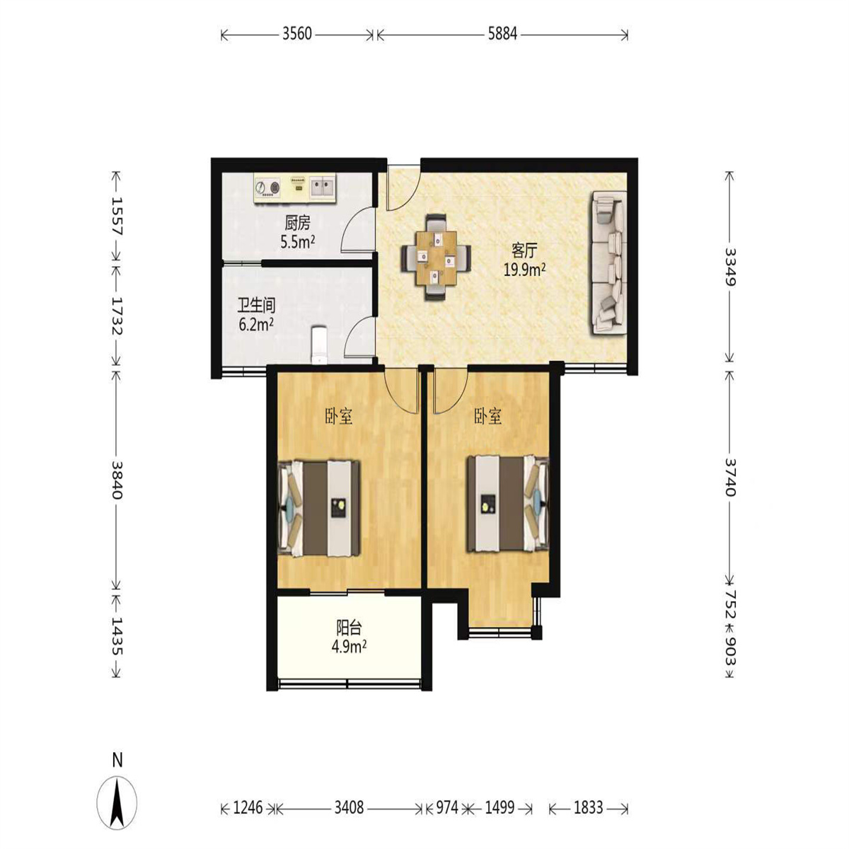 融悦华庭 2室2厅1卫 87m&sup2;