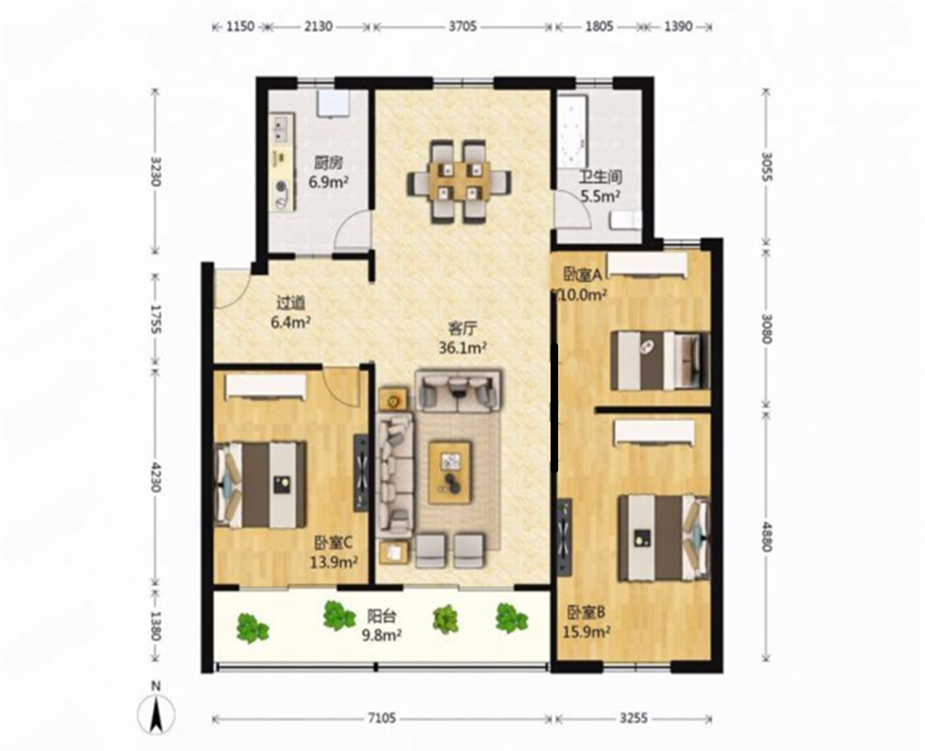 森大蒂花苑南区 3室2厅2卫 132.8m&sup2;