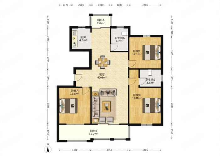 红星嘉苑 3室2厅2卫 139m&sup2;