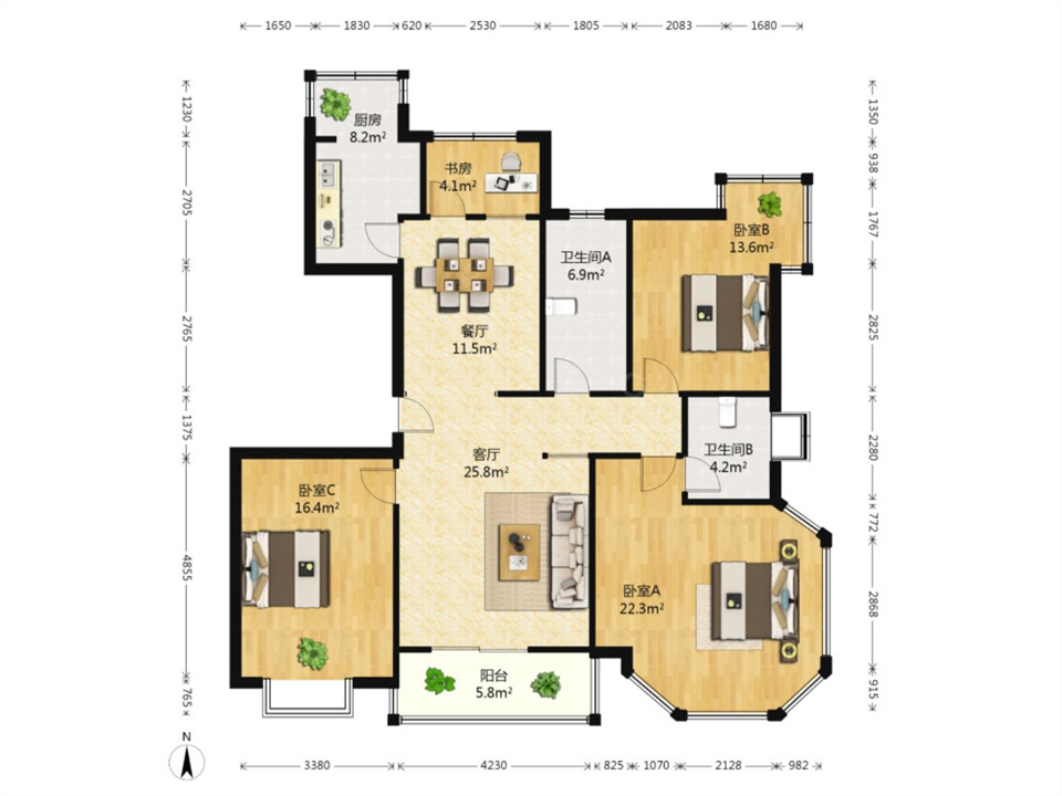 晏园南岸 3室2厅2卫 163m&sup2;