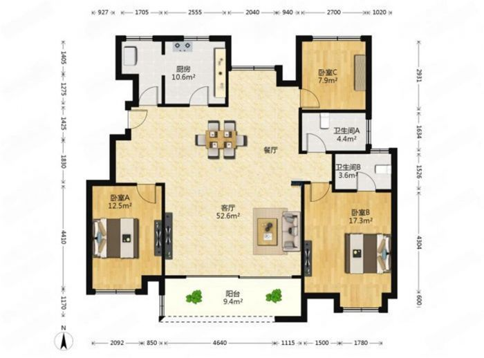 万科白鹭湾 3室2厅2卫 143m&sup2;
