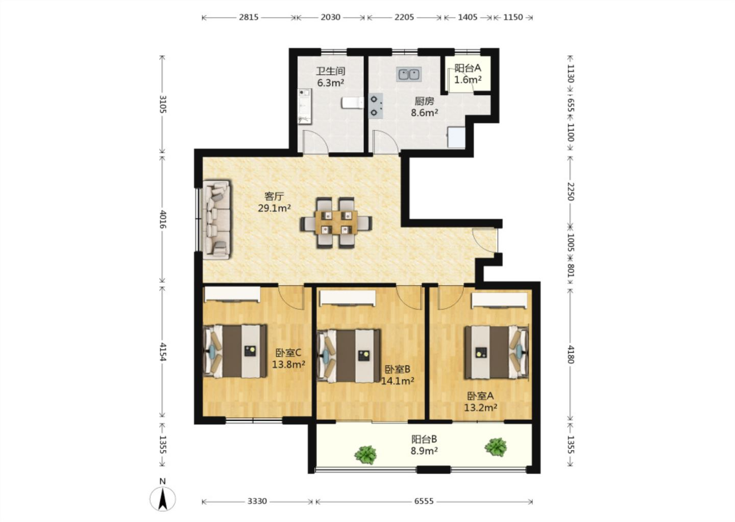 紫东南苑南区 3室1厅1卫 119.00m&sup2;