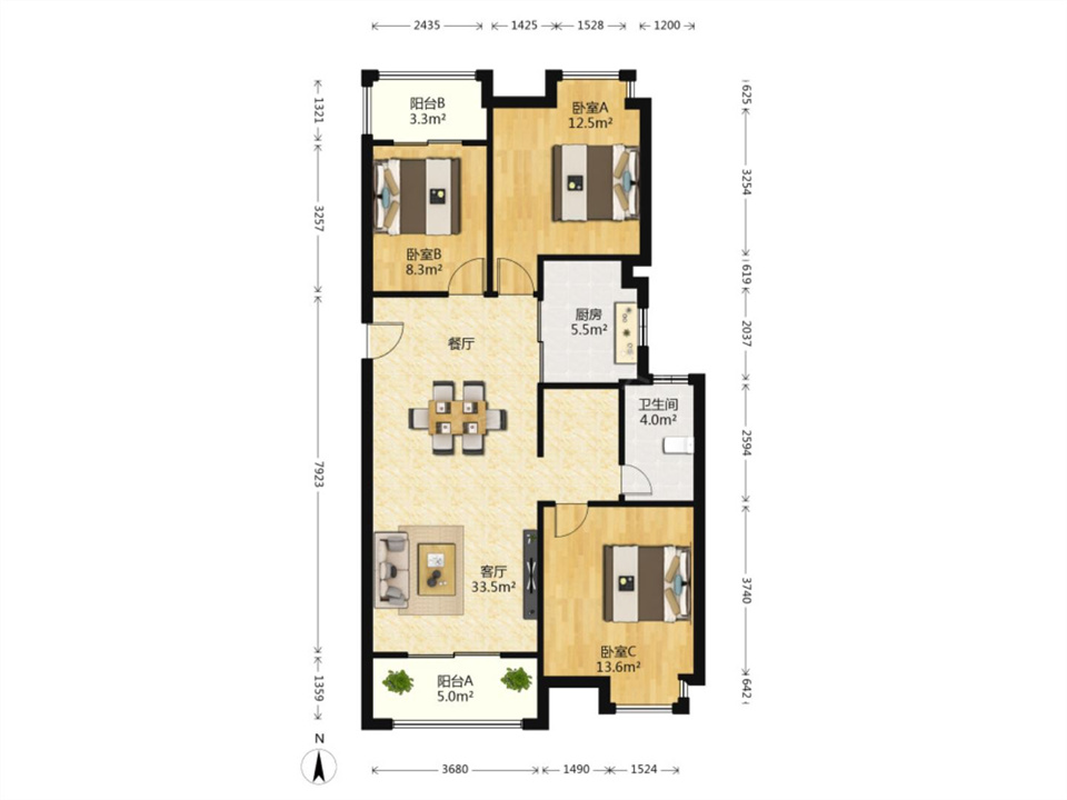 华润悦锦湾 3室2厅2卫 113m&sup2;