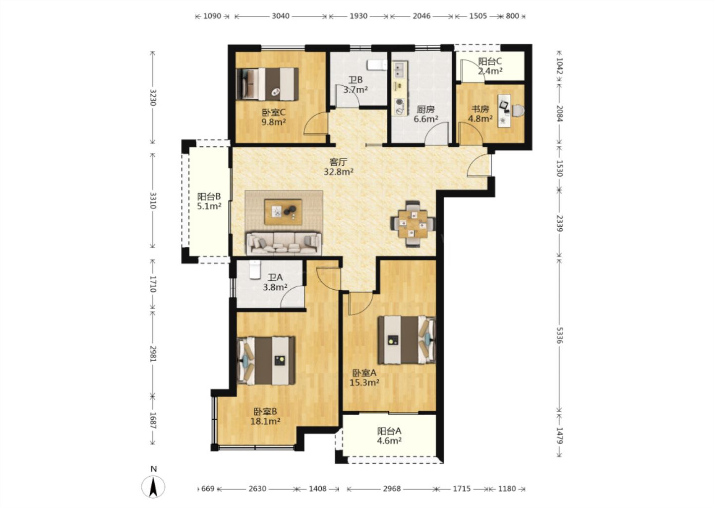 保利香槟国际 4室2厅2卫 137.00m&sup2;