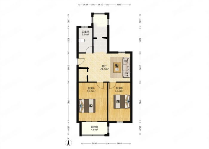 荟景苑 2室1厅1卫 89.14m&sup2;