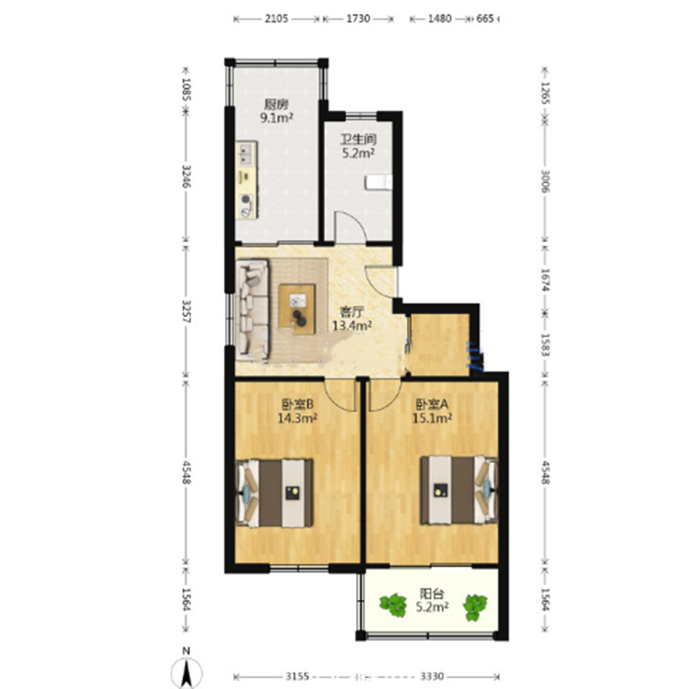 星通花园 3室2厅2卫 137.8m&sup2;