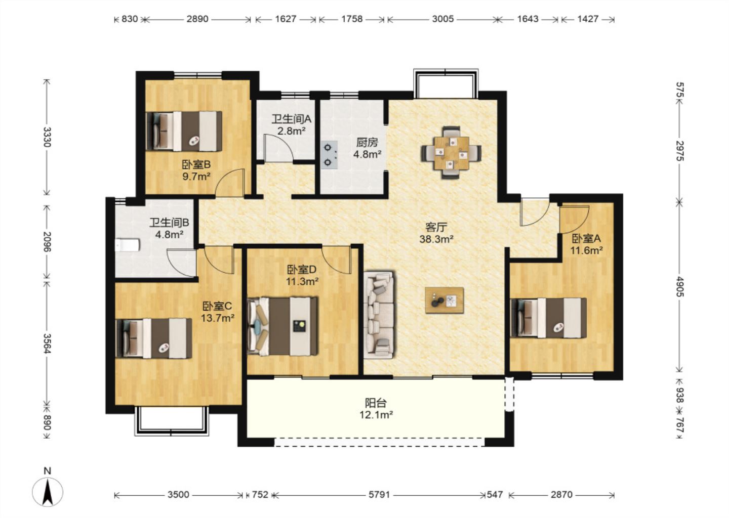 林肯公园 4室2厅2卫 123m&sup2;