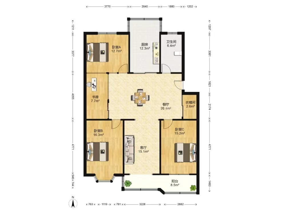前景花苑 4室2厅1卫 139m&sup2;