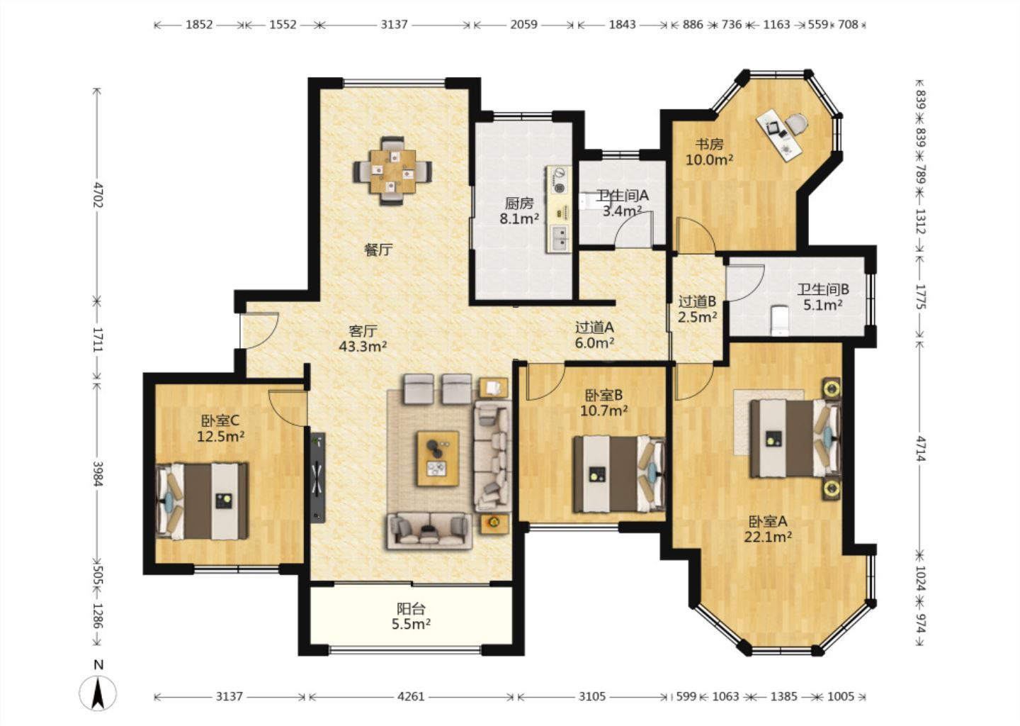 中南世纪花城三期 4室2厅2卫 173.89m&sup2;