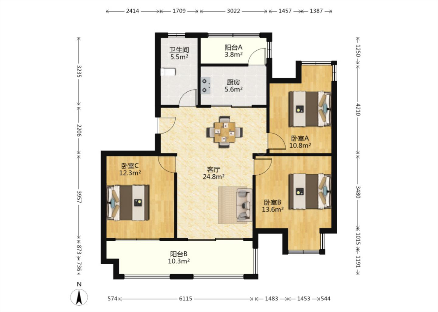 百花馨苑 3室1厅1卫 113m&sup2;