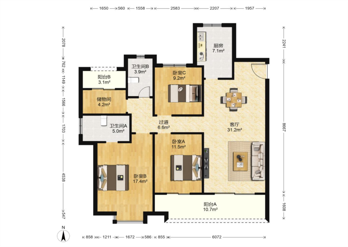 华润悦锦湾 3室2厅2卫 139.00m&sup2;
