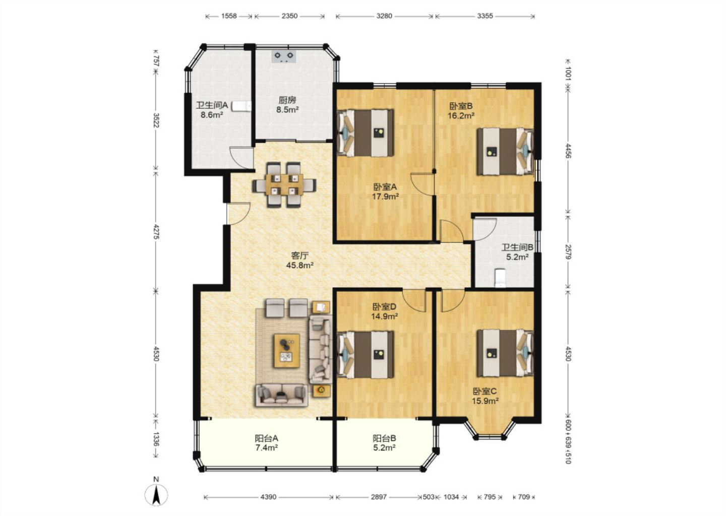 启秀花园 4室2厅2卫 175m&sup2;