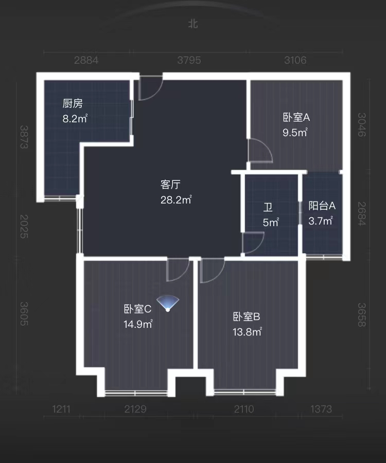 润华国际中心 3室1厅1卫 110m&sup2;