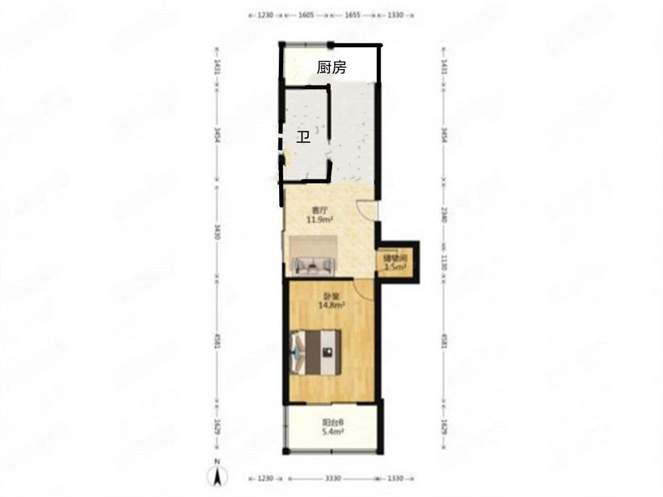 五山花苑 1室1厅1卫 58m&sup2;