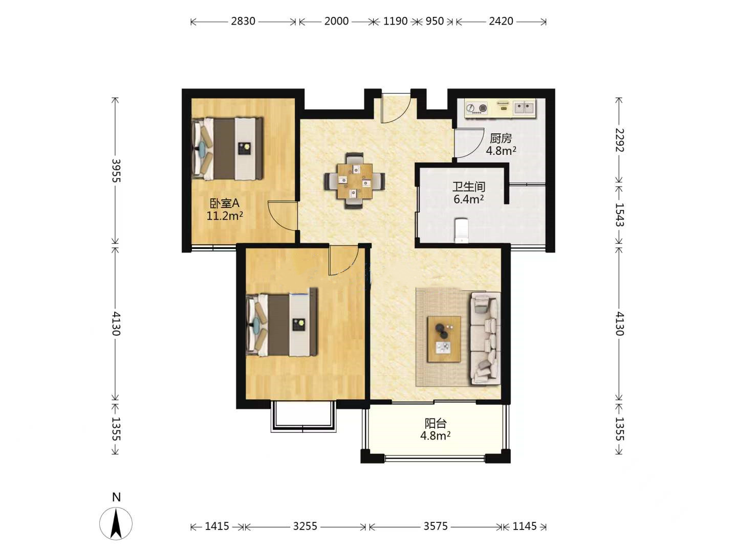优山美地花园南区 2室1厅1卫 92m&sup2;