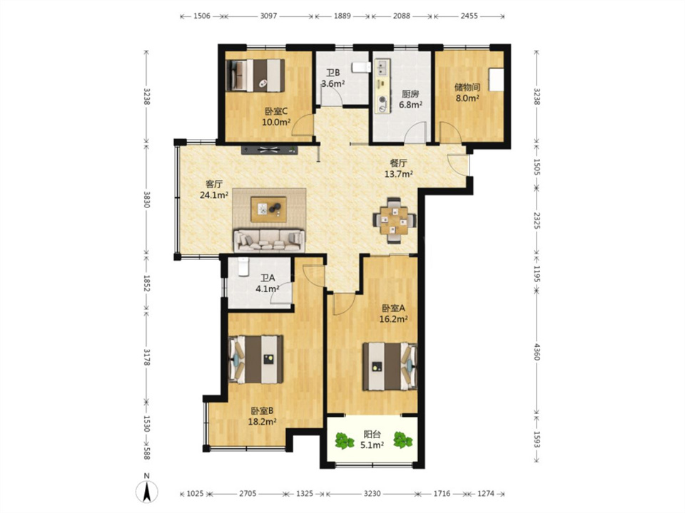 保利香槟国际 4室2厅2卫 137m&sup2;