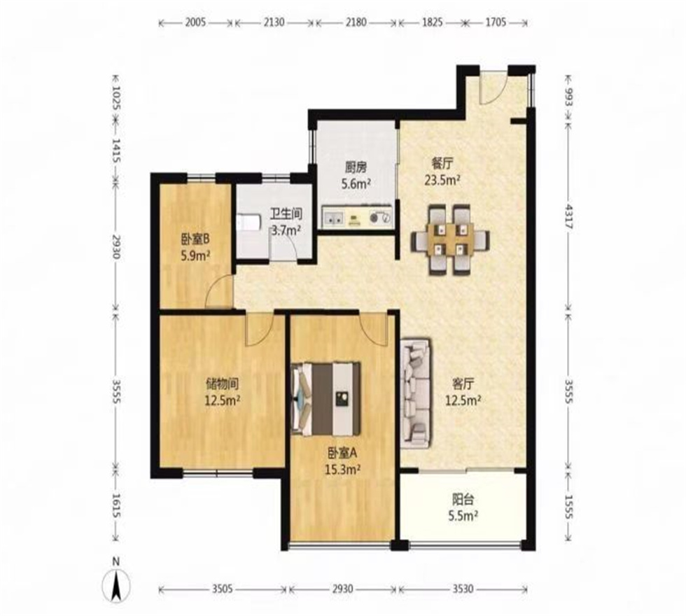 绿地新都会 3室1厅1卫 113m&sup2;