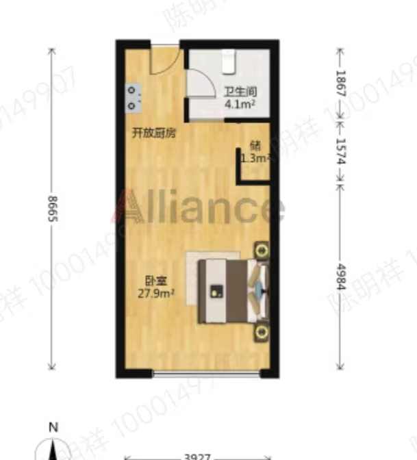 圆融堤调 1室1厅1卫 55m&sup2;