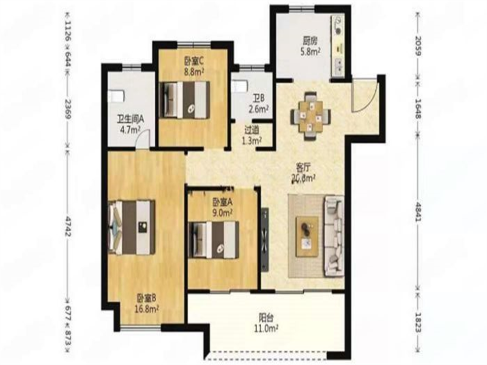 新城香溢紫郡 3室2厅2卫 118m&sup2;