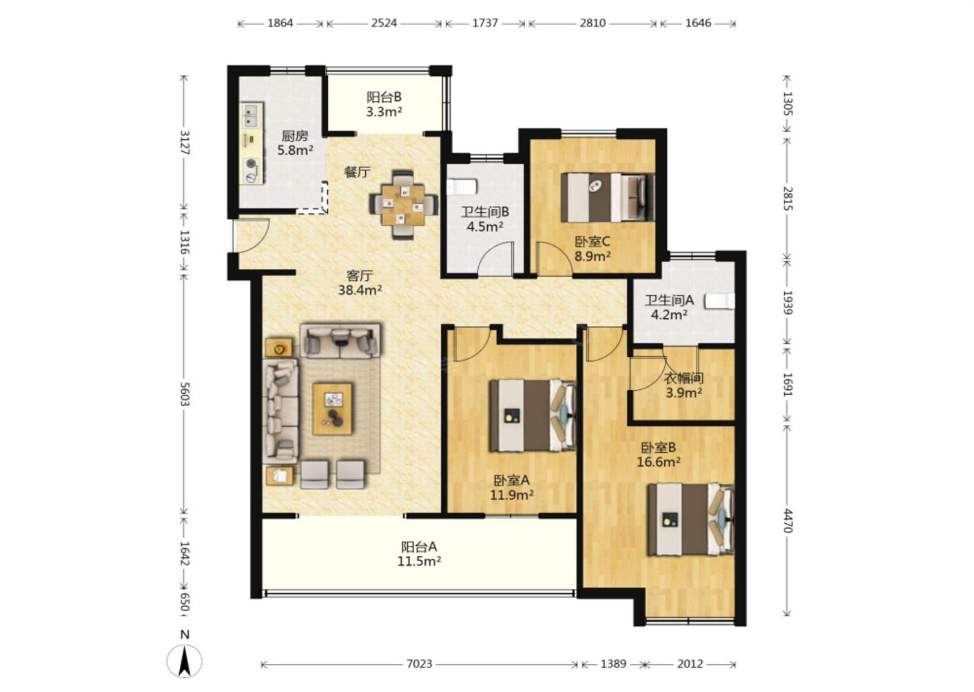 保利香槟国际 3室2厅2卫 136.29m&sup2;