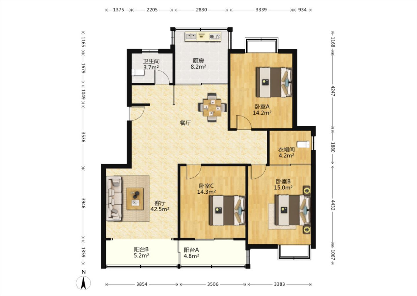 春晖花园 3室2厅2卫 135.00m&sup2;