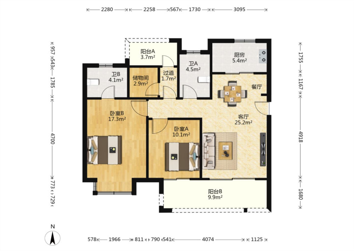 绿地新里城 3室2厅2卫 116.3m&sup2;