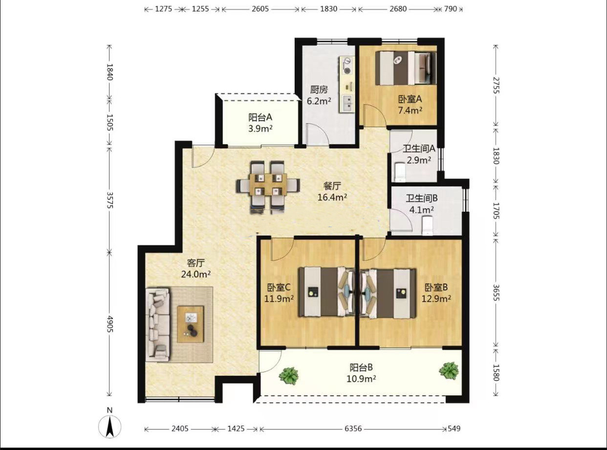 未来锦城 3室2厅1卫 122.00m&sup2;