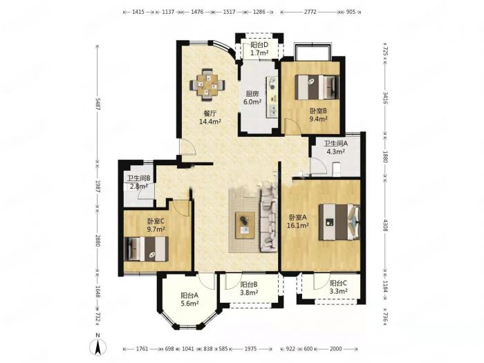 军山花园 3室2厅2卫 136.24m&sup2;