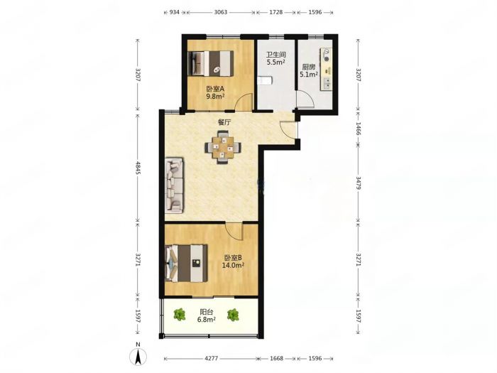 城港花苑东区 2室1厅1卫 75.00m&sup2;