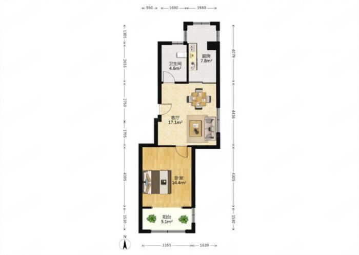 紫东南苑南区 1室1厅1卫 60m²