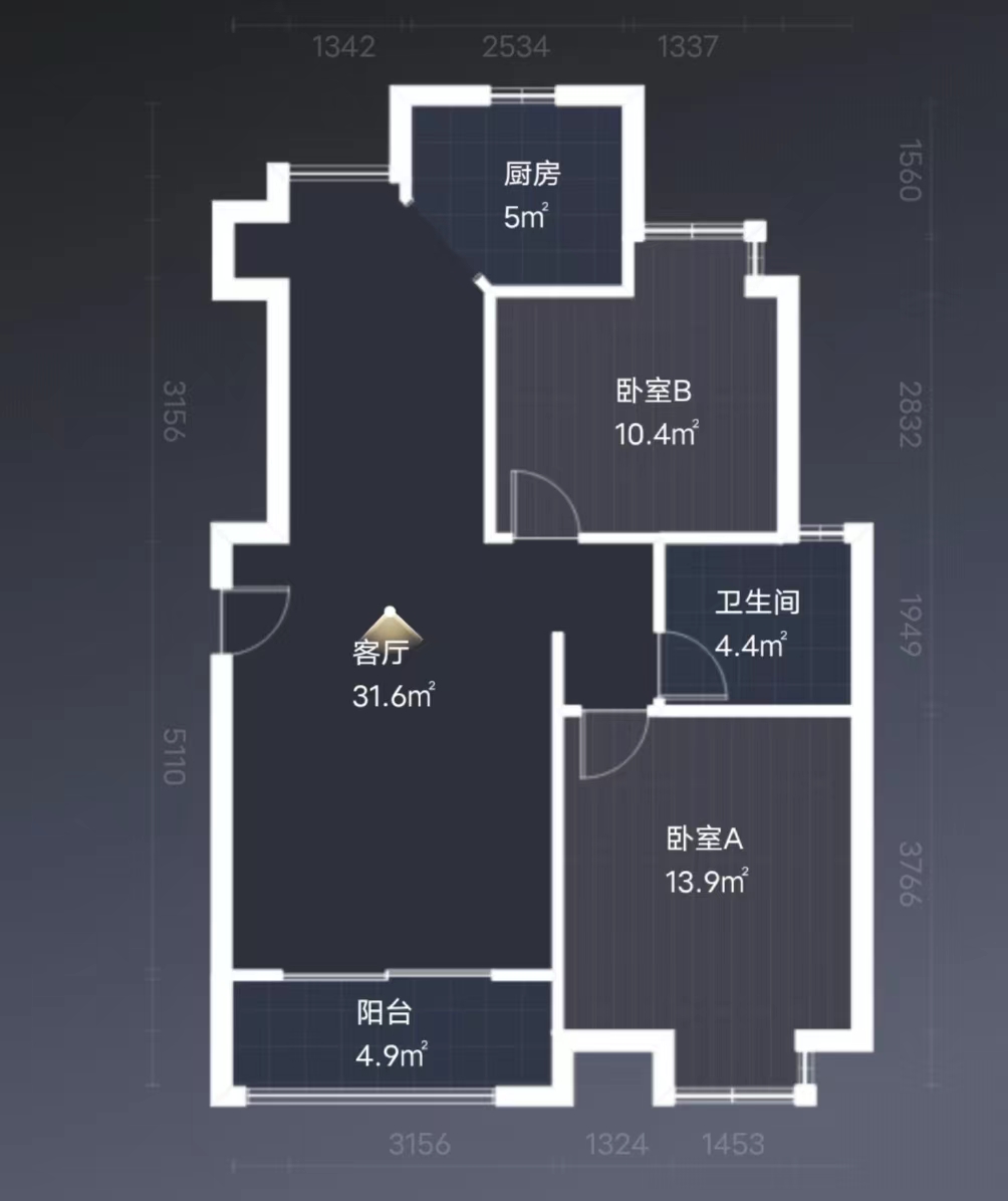中港城 2室2厅1卫 89m&sup2;