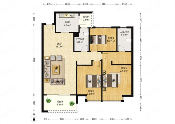恒大悦珑湾 4室2厅2卫 132m&sup2;