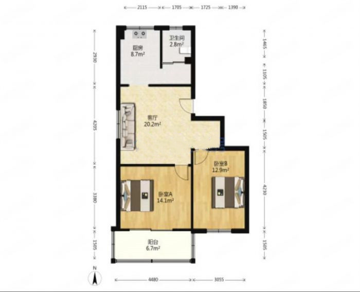 德民花苑 2室1厅1卫 80.24m&sup2;