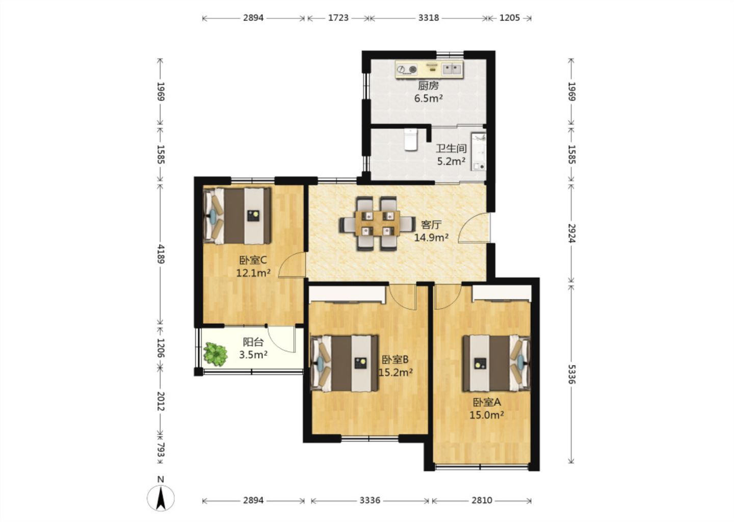 南川园新村 3室1厅1卫 85m&sup2;