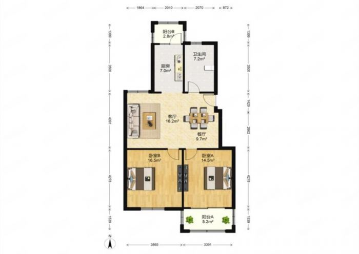 公园南苑 2室1厅1卫 98m&sup2;