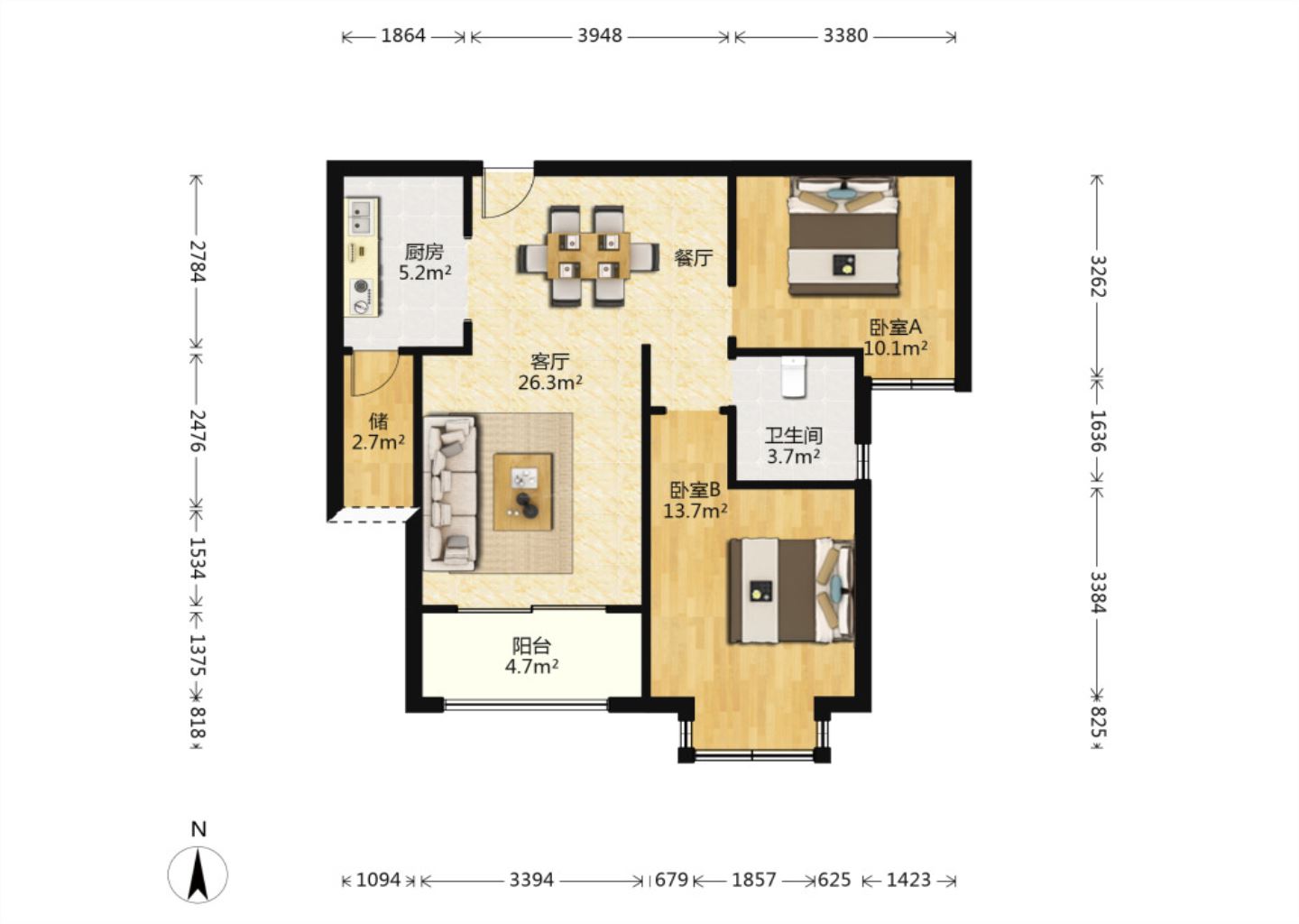 华强城 2室2厅1卫 86m&sup2;