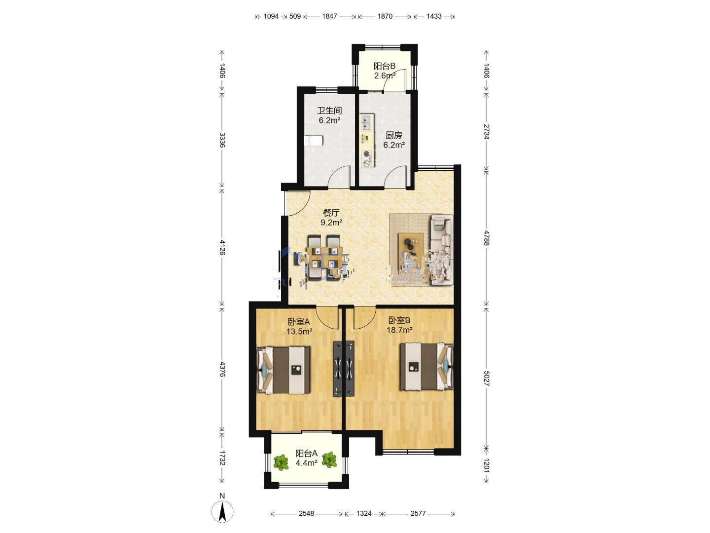 龙湖佳苑 2室1厅1卫 97.26m&sup2;