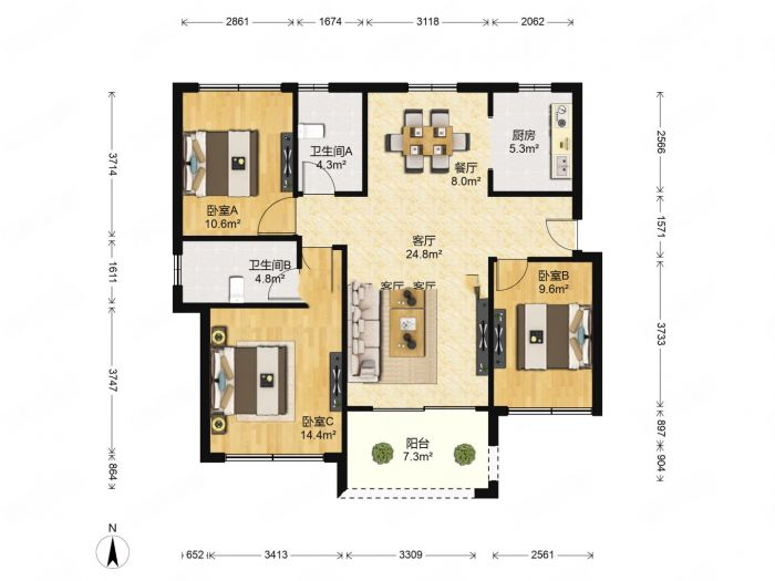 南通雅居乐花园 3室2厅2卫 127m&sup2;