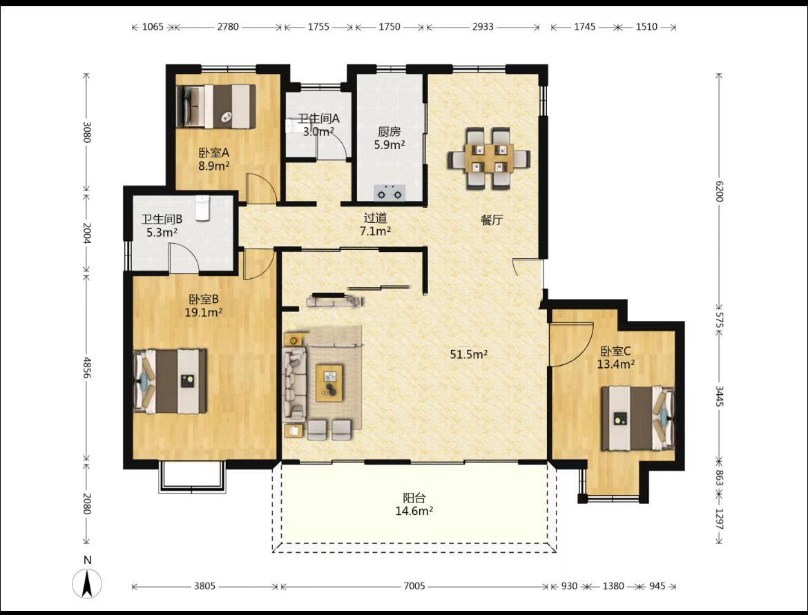 仁恒公园世纪 3室2厅2卫 157.28m&sup2;