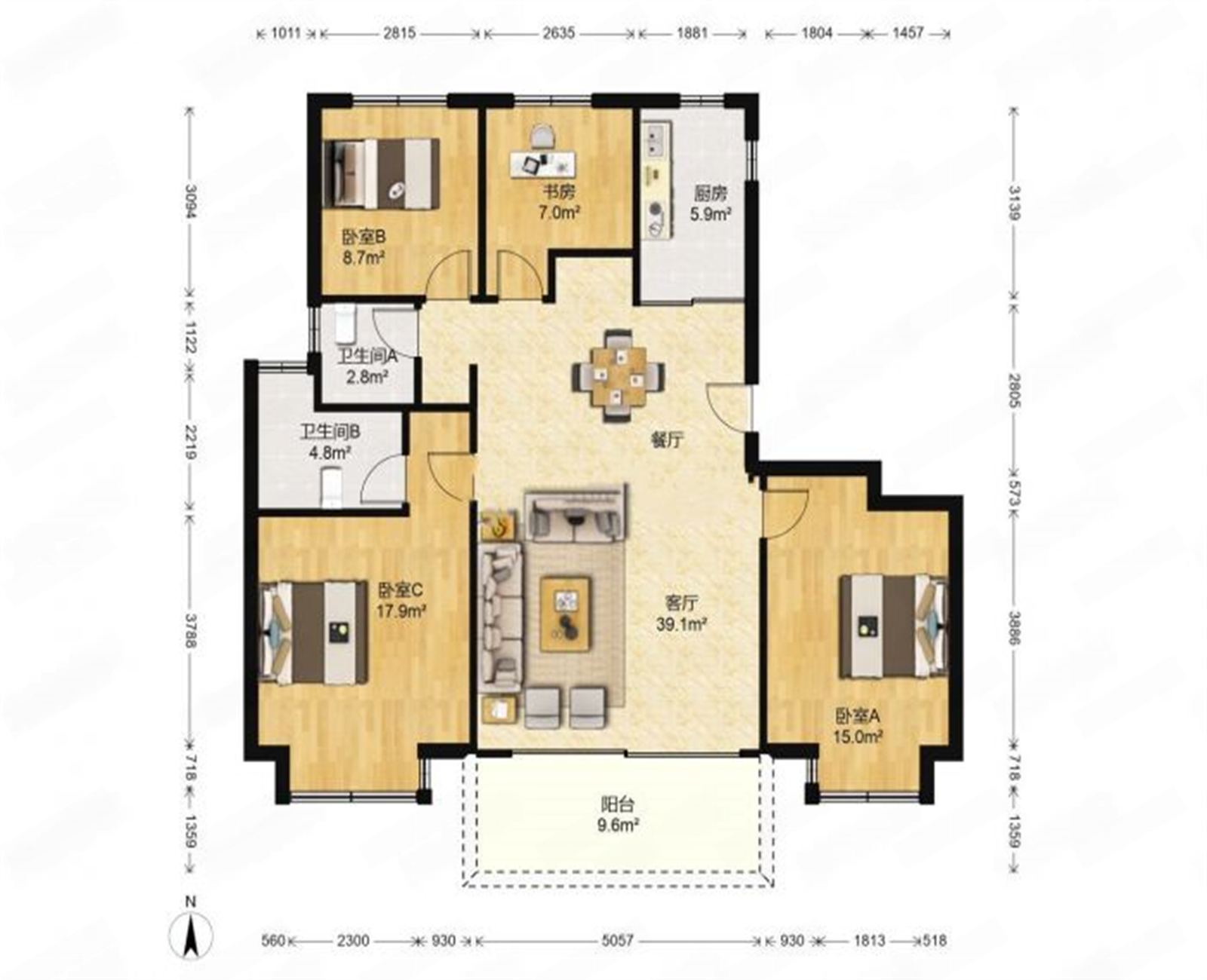 仁恒公园世纪 3室2厅2卫 133.00m&sup2;