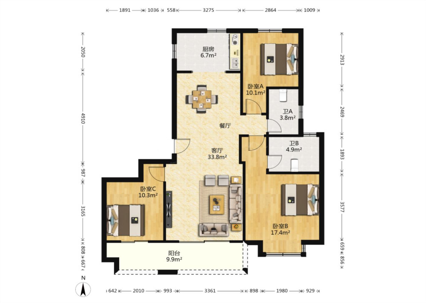 世茂云锦 3室2厅2卫 126m&sup2;