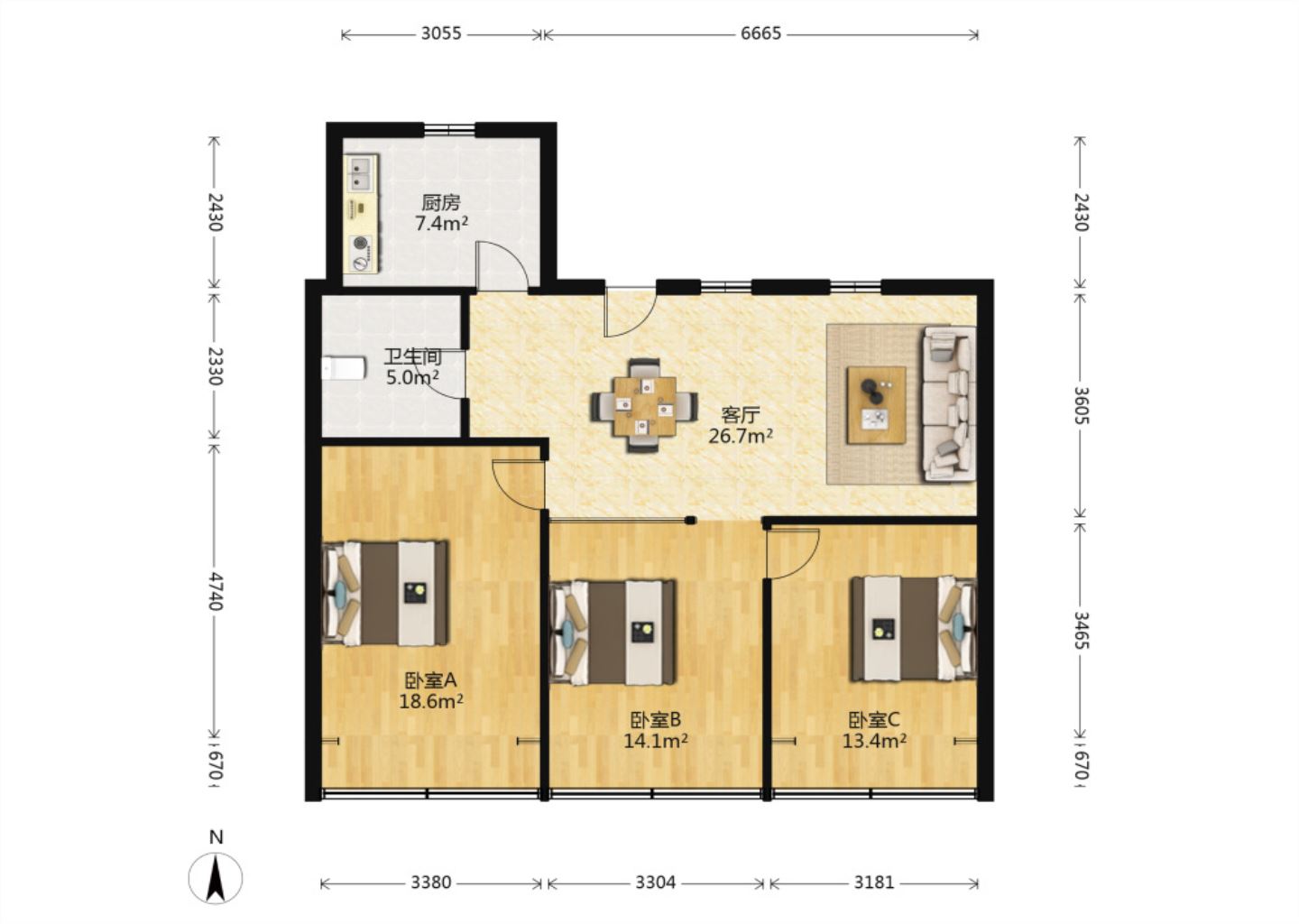 小石桥花苑 3室1厅1卫 116m&sup2;