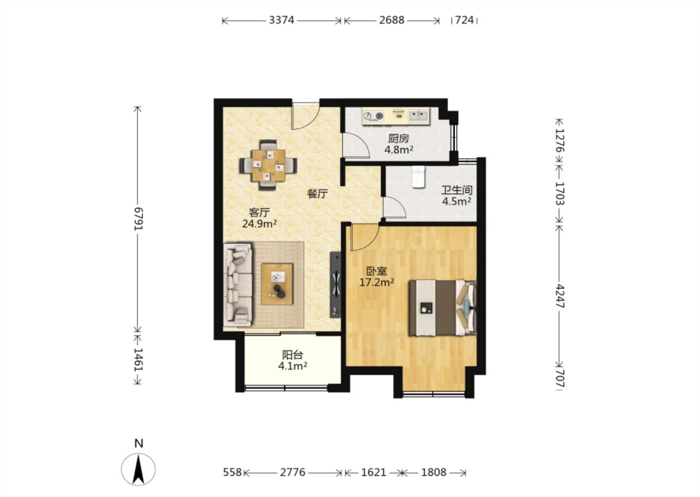 世家花园 1室1厅1卫 68.28m&sup2;
