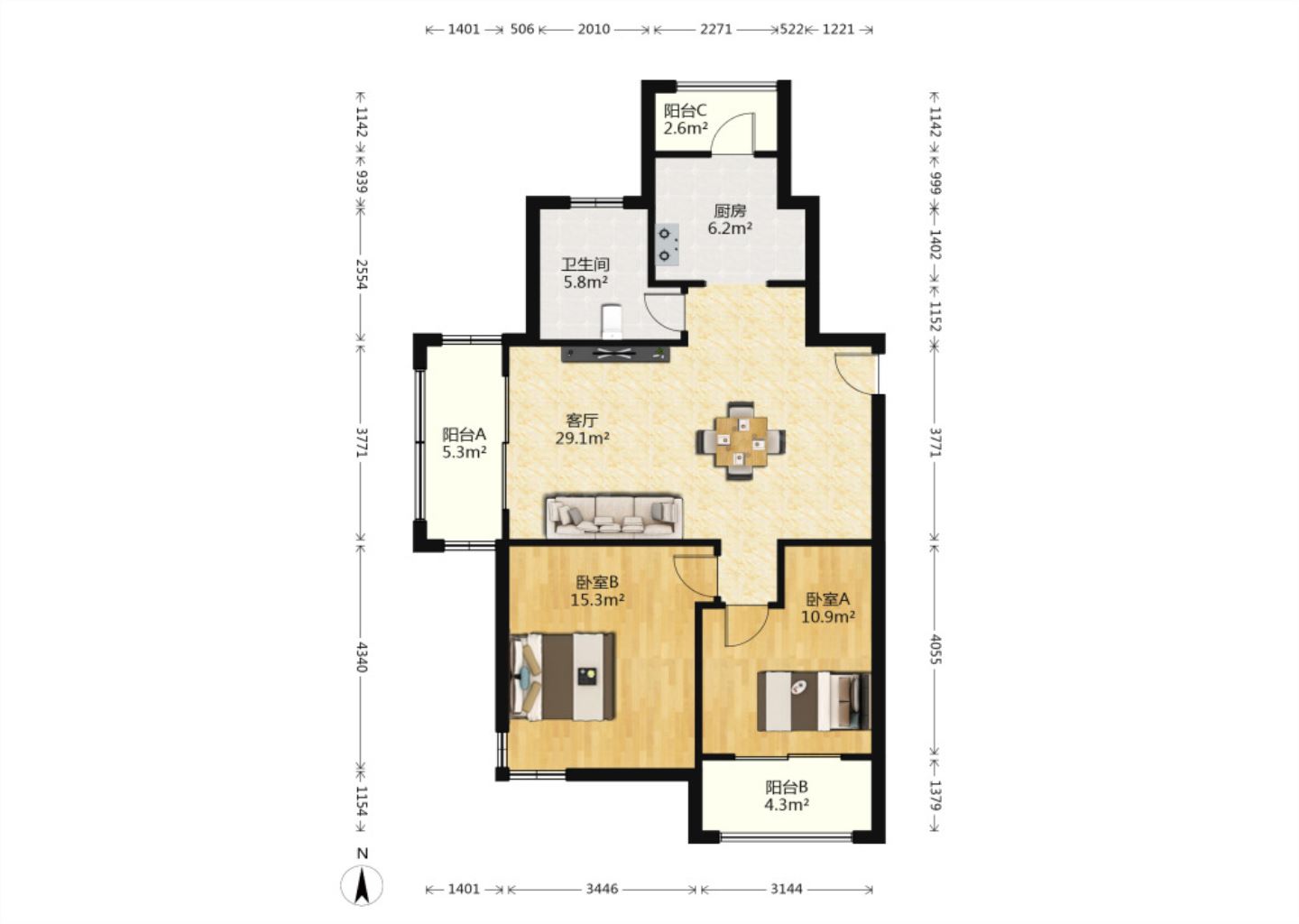 星苏花园二期 2室1厅1卫 116.00m&sup2;